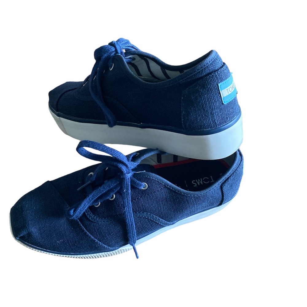 Toms Cordones Boardwalk Platform Sneakers Navy Blue Lace Up Women's Size 9